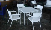 Dining Table Chairs Set White Color Synthetic Rattan