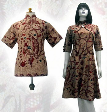 Batik Couple Shirt And Dress Motif Combination BC016